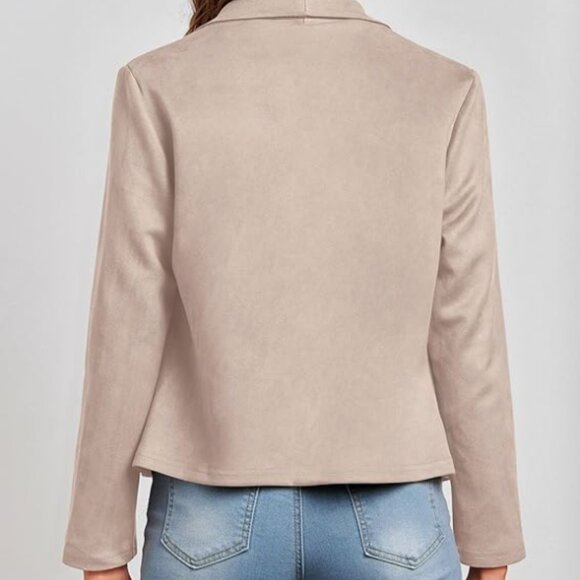 Faux Suede Open Front Cropped Jacket in Beige Apricot Size Small - Picture 4 of 5